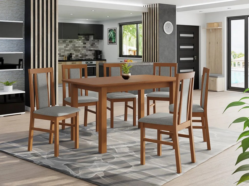 Rozkladací stôl so 6 stoličkami - AL65, Morenie: orech, Poťahové látky: Hygge D20