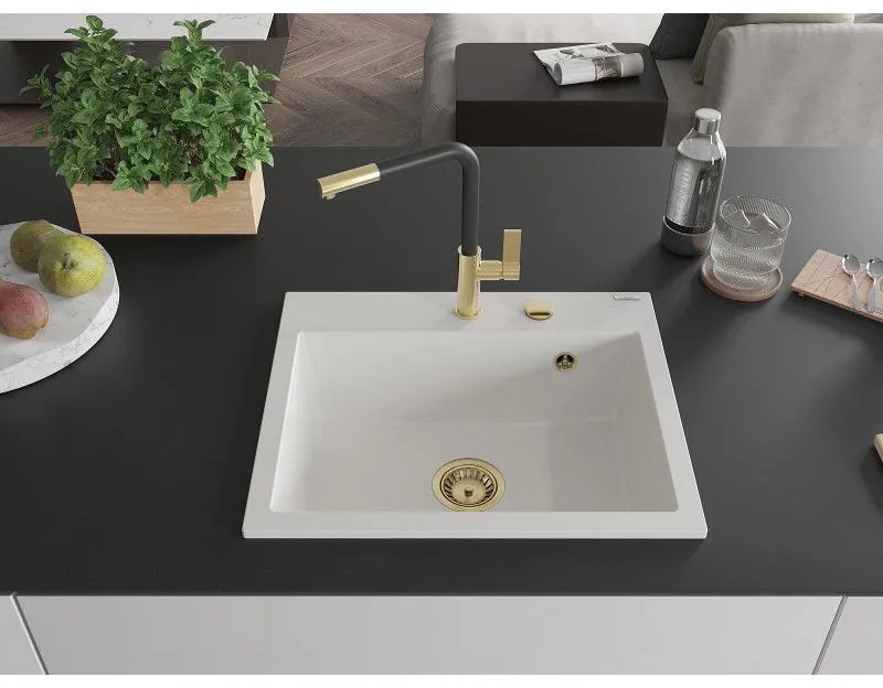 Mexen Oscar, 1-komorový granitový drez 580x490x205 mm, biela, 6519581000-20-G