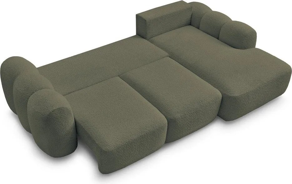 Zelená rozkladacia/s úložným priestorom rohová pohovka z textílie buklé (pravý roh/s leňoškou) Montaigne – Bobochic Paris