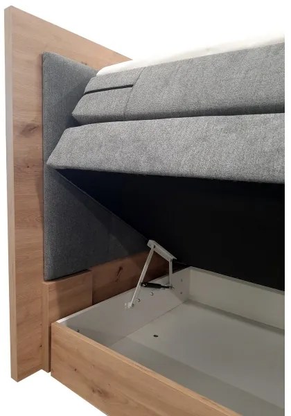 Boxspringová posteľ JASMINE 180x200 cm, sivá, s matracmi, topperom a úložným priestorom