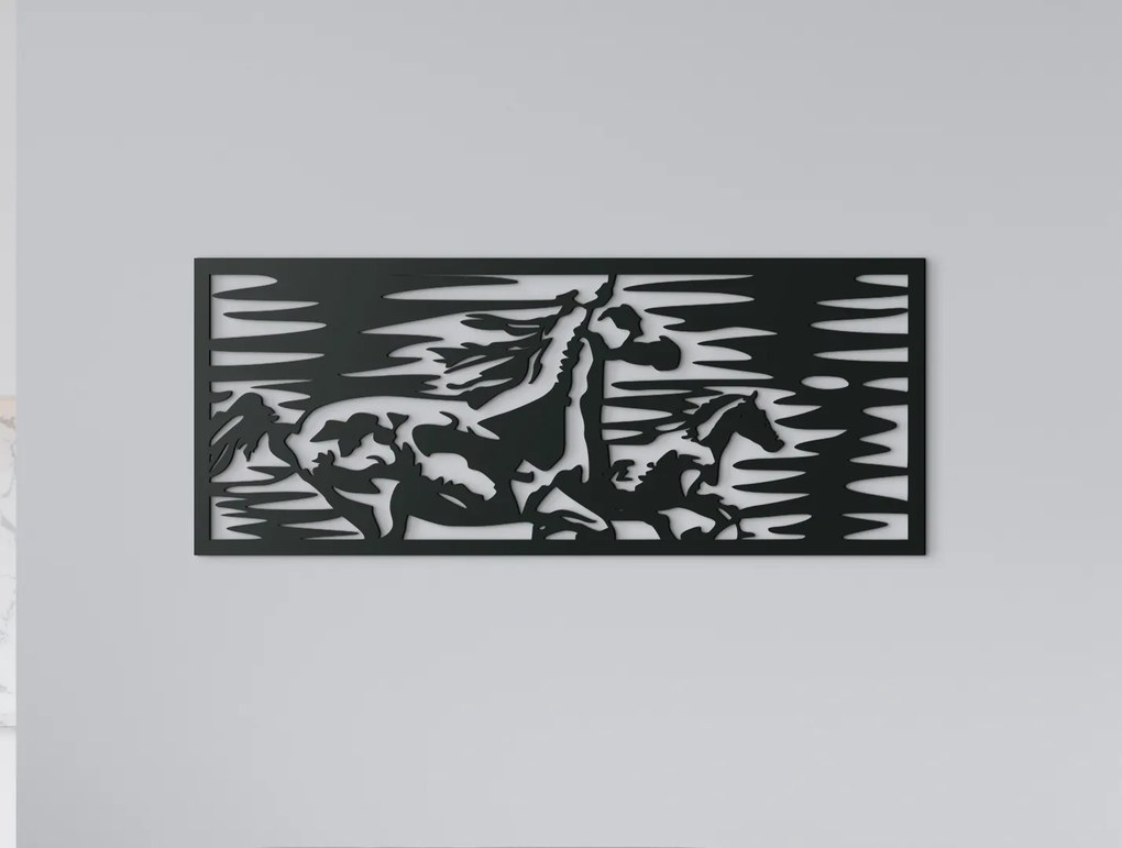 drevko Drevený obraz na stenu Cválajúce kone Rozmer obrazu: 18 x 44,5 cm, Farba dekorácie: Čierna