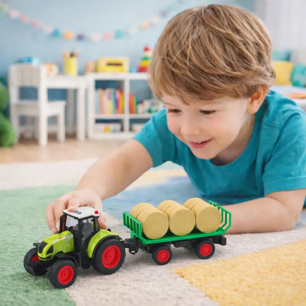 LEAN Toys Poľnohospodársky traktor Poľnohospodársky príves Balíky sena Zelená 1:16