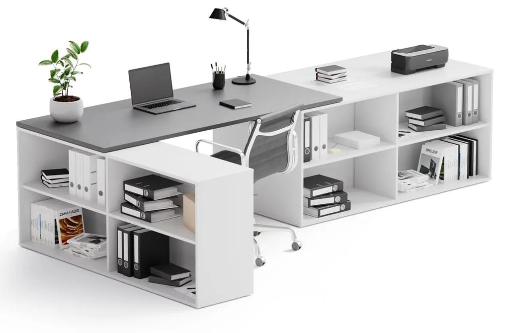 PLAN Kancelársky písací stôl s úložným priestorom BLOCK B02, biela/dub prírodný