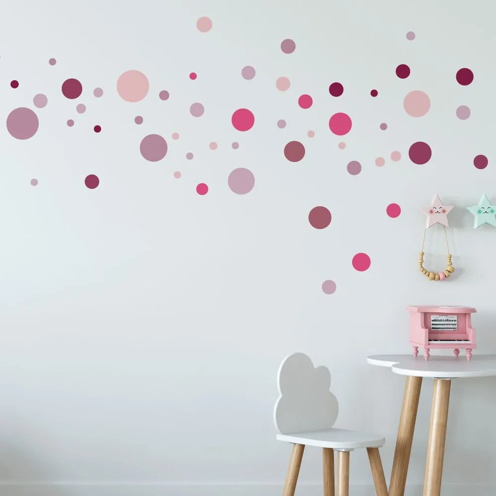 Sada 100 ružových nástenných samolepiek Ambiance Round Stickers