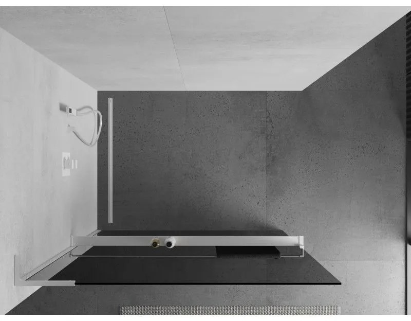 Mexen Kioto+ L, sprchová zástena Walk-In s poličkou a vešiakom 110 x 200 cm, 8mm šedé sklo, biely profil, 800-110-123-20-40