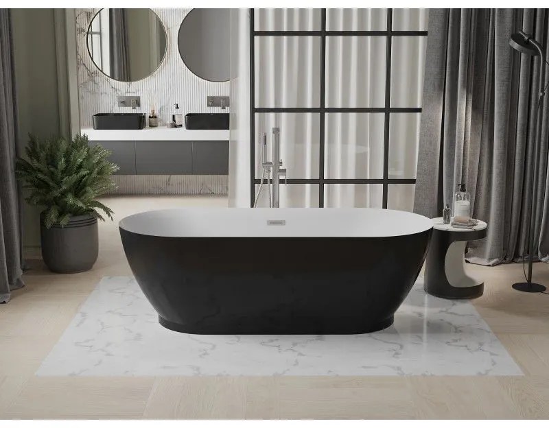 Mexen Roxy, voľne stojaca vaňa 180 x 85 cm, biela-čierna, oceľový prepad, 51201808575-97