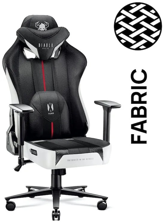 Látkové herné kreslo Diablo X-Player 2.0 Normal Size: bielo-čierne Diablochairs
