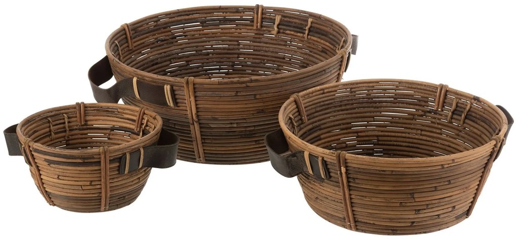 Set 3ks okrúhly ratanový košík Rattan Brown - Ø 44*18/ Ø 35*15/ Ø 24*12 cm