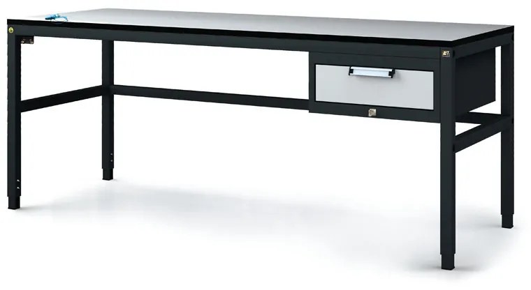 Antistatický dielenský ESD stôl, 1 zásuvkový box na náradie, 1800x800x745-985 mm