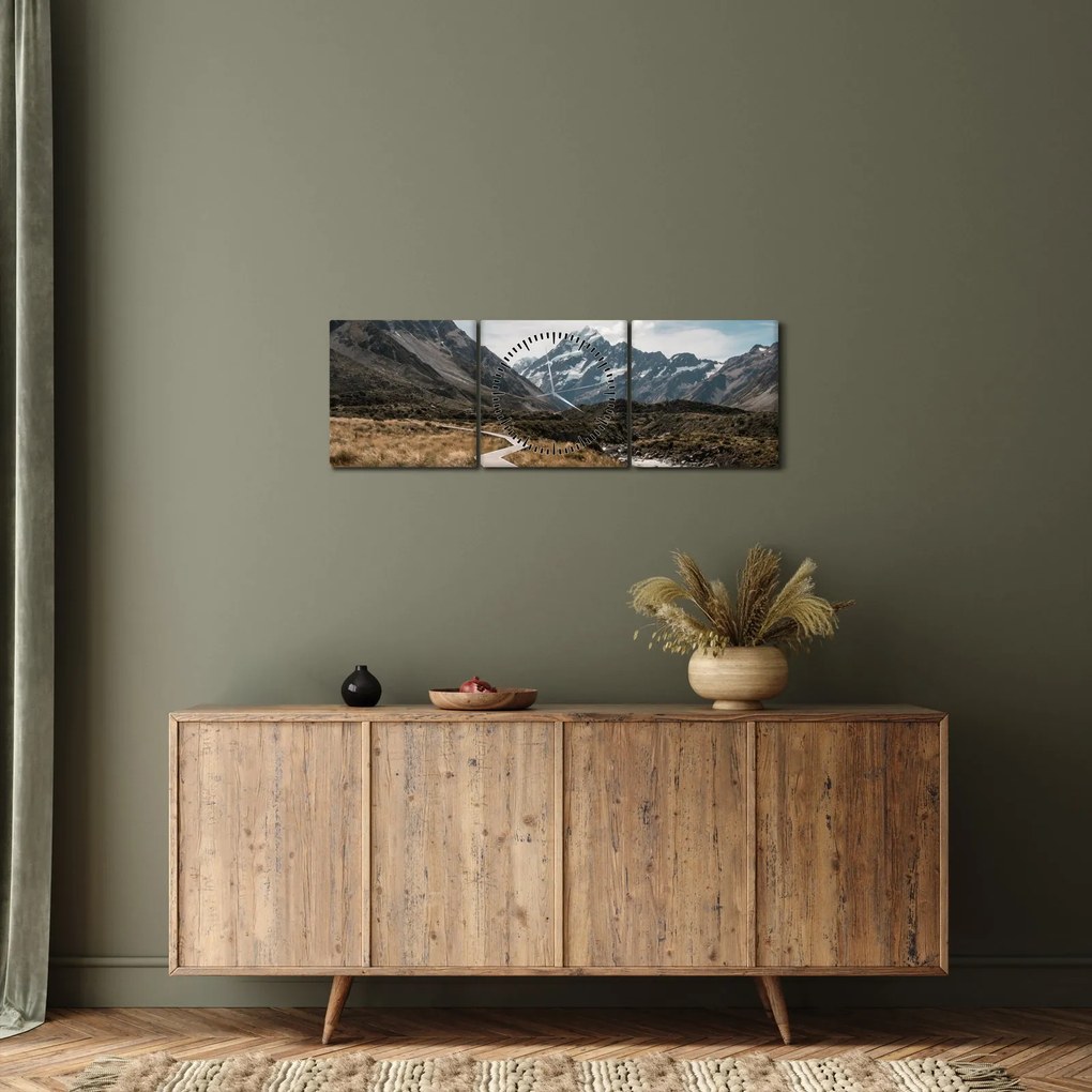 Obraz - Chodník v údolí hory Mt. Cook (s hodinami) (90x30 cm)