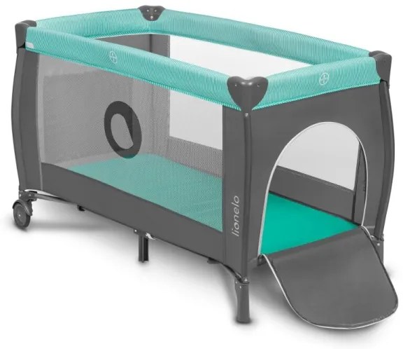 Lionelo - Cestovná postieľka SVEN PLUS šedá/tyrkysová