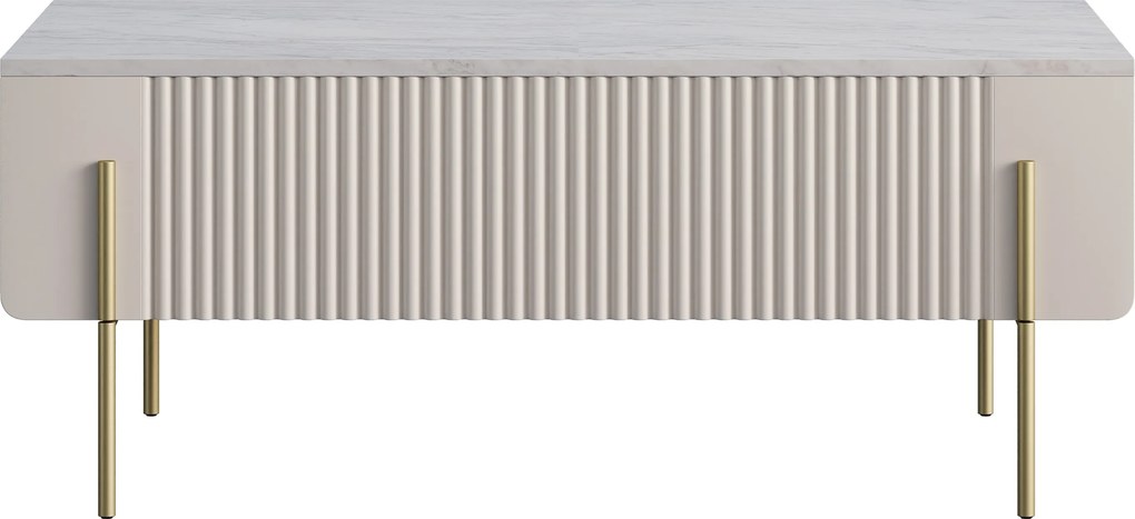 Kávový stolík Malmi 100 cm so zásuvkami - kasmír / krémová biela / zlaté nohy