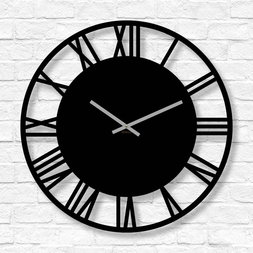 DUBLEZ | Drevené hodiny na stenu - Rímske čísla - Silver