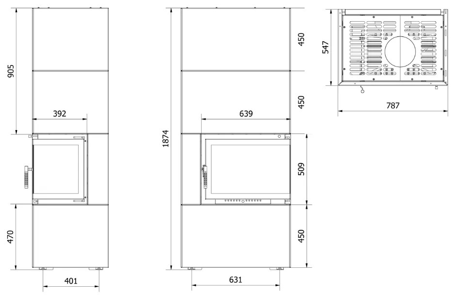 Modulárny krb SIMPLE 8 BOX biely pravé presklenie