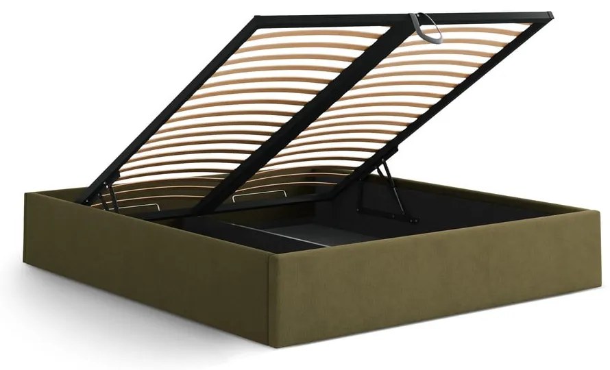 Zelená čalúnená dvojlôžková posteľ s úložným priestorom/bez čela s roštom 140x200 cm Susan – Micadoni