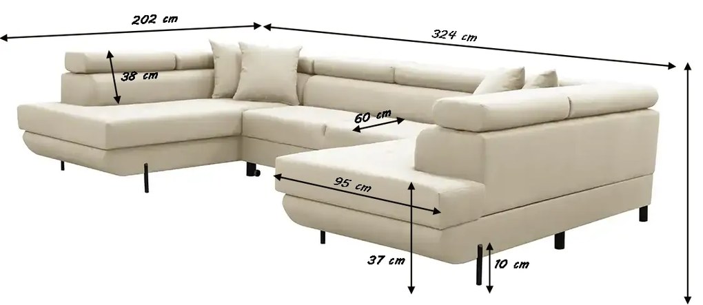 Rohová sedacia súprava - U s funkciou spania, vlnité pružiny EDIS Krémový