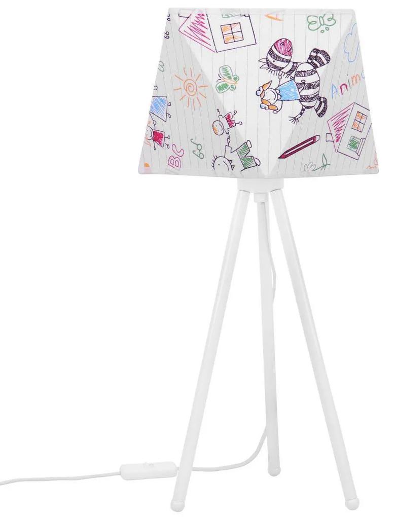 Detská Stolná lampa Diamond, 1x biele textilné tienidlo so vzorom