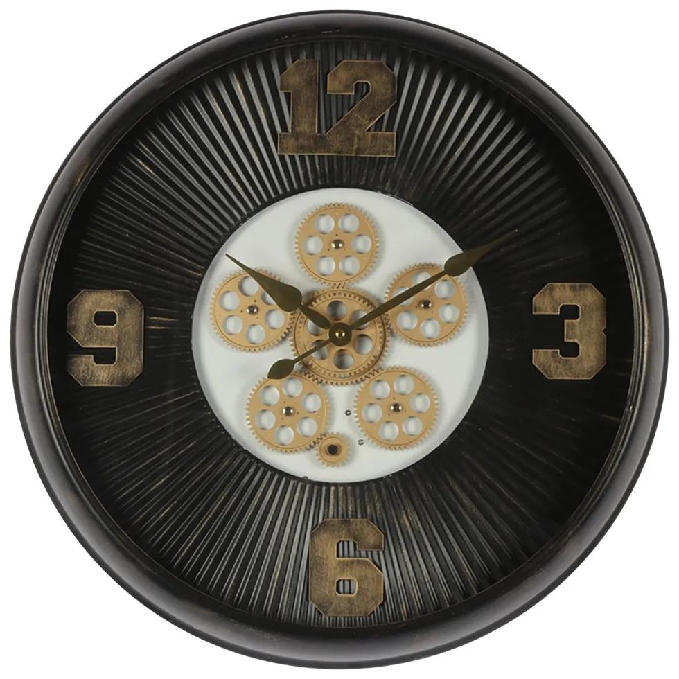 Čierne antik nástenné hodiny s ozubenými kolieskami - Ø 61*11 cm