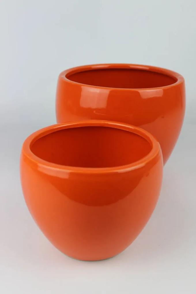 Oranžové okrúhle keramické kvetináče 2-set