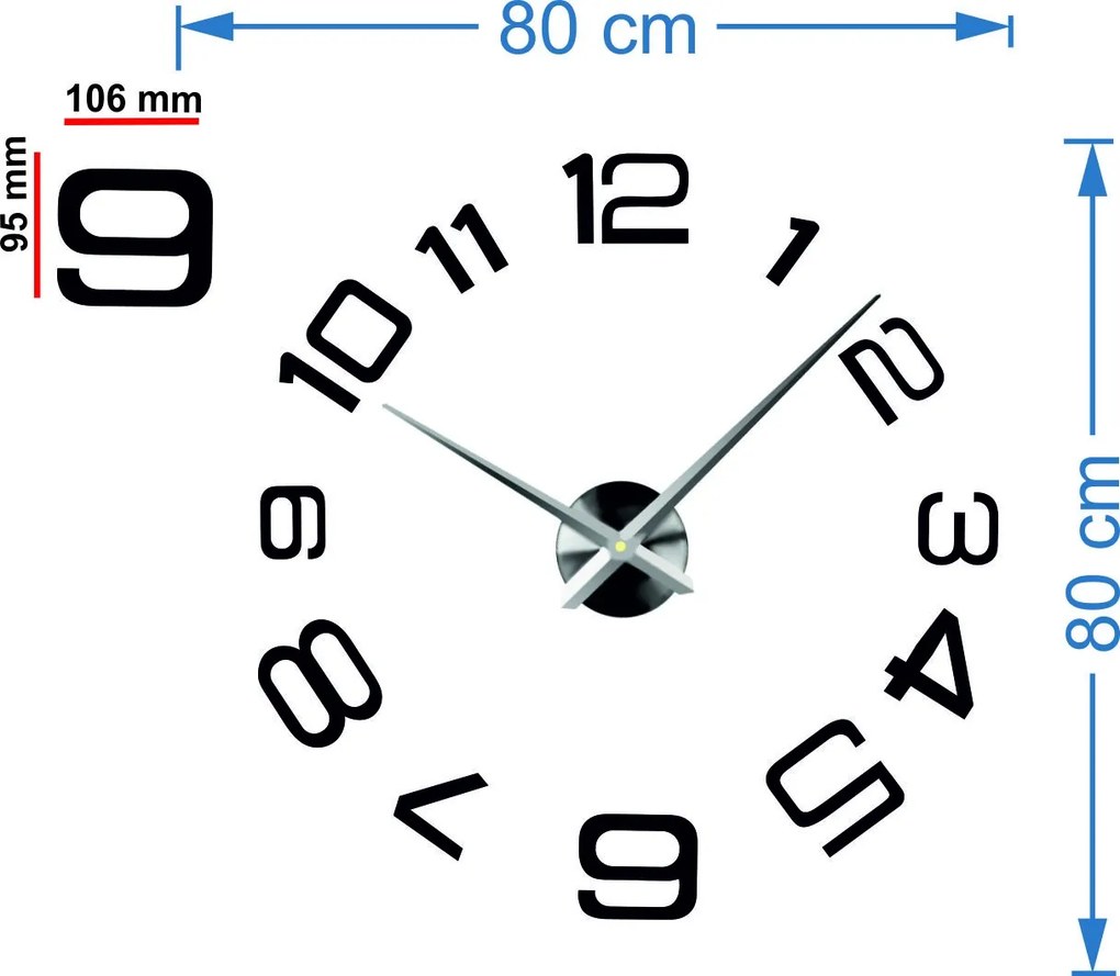 SENTOP | Moderné nalepovacie nástenné hodiny | 3D hodiny 12S053-Wanduhr HEU- analógové