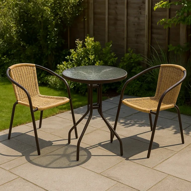 Záhradný balkónový set, polyratan, 2 stoličky + sklenený stô