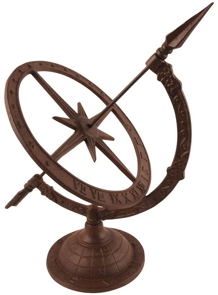 Slnečné hodiny Sphere, 38,5x24,5 cm, liatina, hnedá