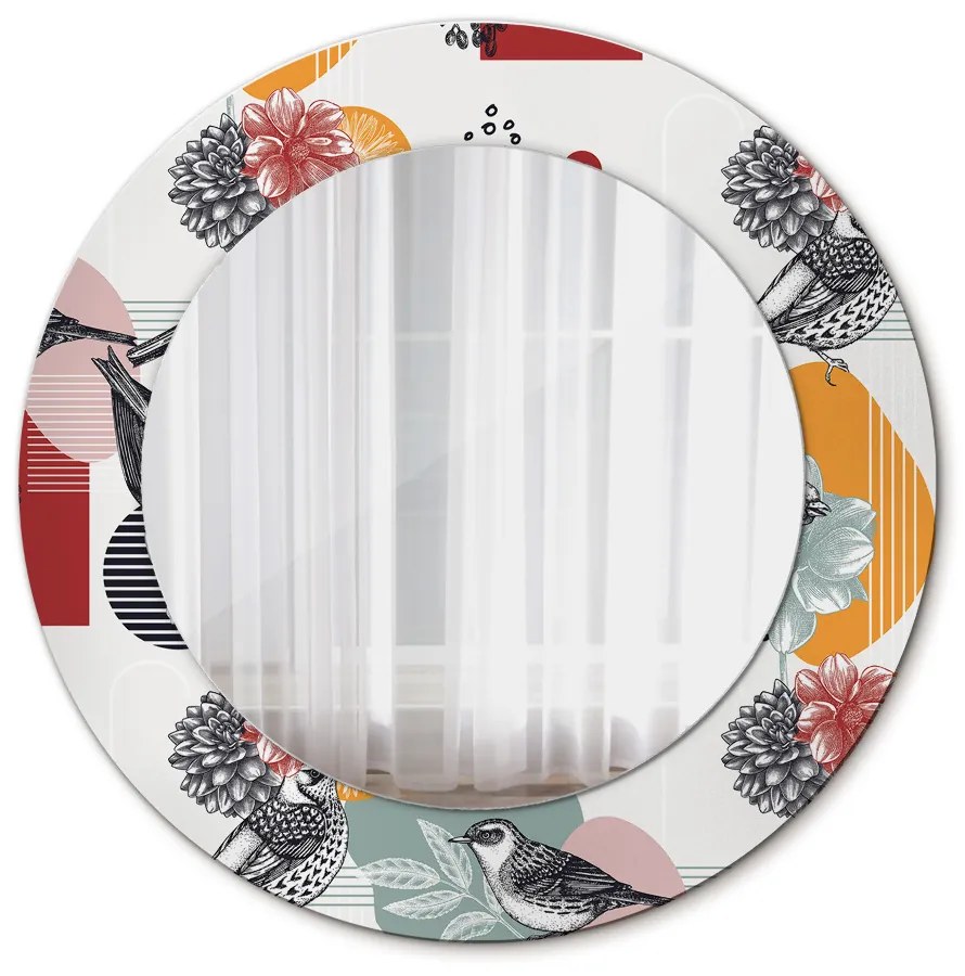 Abstrakcia s vtákmi Okrúhle dekoračné zrkadlo
