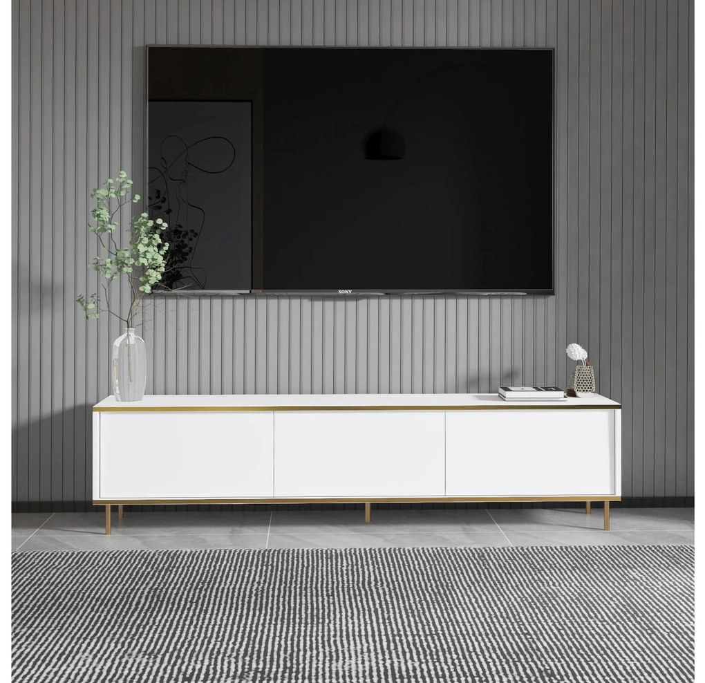 TV stolík/skrinka Mamene 2 (biela + zlatá) . Akcia -21%. Vlastná spoľahlivá doprava až k Vám domov. 1095396