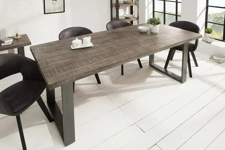 Dizajnový jedálenský stôl z masívu Iron Craft Mango šedá 180cm 45mm