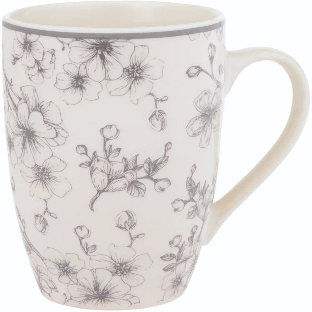 Súprava 6 keramických hrnčekov Nežné kvety 300 ml, sivá