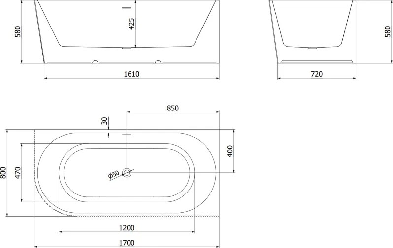 Mexen Silo, rohová voľne stojaca ryhovaná vaňa, pravá, 170 x 80 cm, biela-čierna, čierny matný prepad, 52891708075P-70