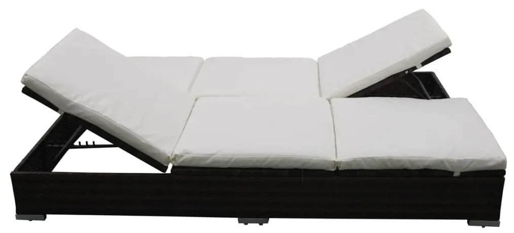 vidaXL Záhradná posteľ s podložkami, polyratan, hnedá