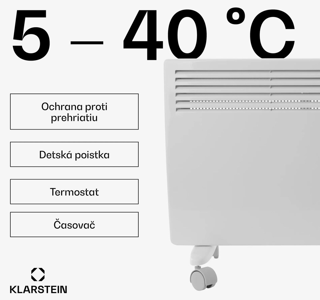 Klarstein Hot Spot Slimcurve, konvektor, ohrievač, 80 x 40 cm, 20 m², 2000 W, 5 - 40 °C, IP24, biely