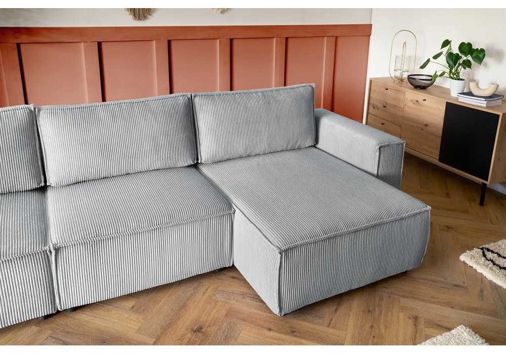 Svetlosivá menčestrová rohová pohovka (ľavý roh/do tvaru "U") Nihad modular – Bobochic Paris