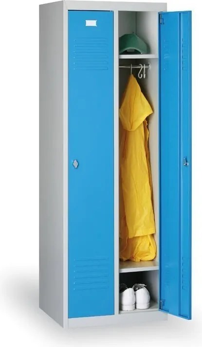 Kovová šatníková skrinka S2, 2-dverová, 1800 x 600 x 500 mm, cylindrický zámok, modré dvere