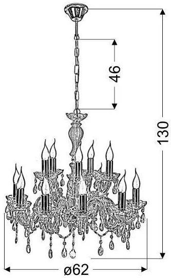 Candellux Zlatý krištáľový luster Maria Teresa pre žiarovku 12x E14 30-94608