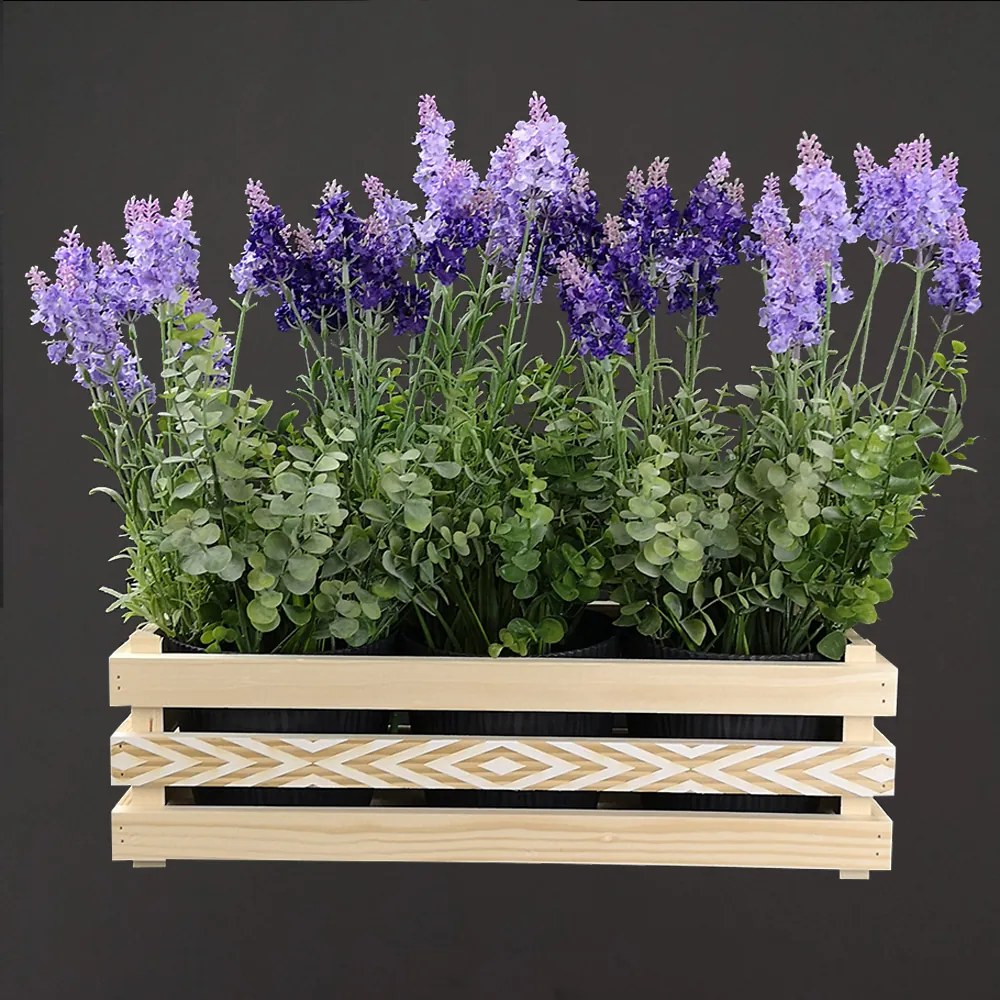 AMADEA Drevený obal s kvetináči s motívom kosoštvorcov, 47x17x15cm Český výrobok