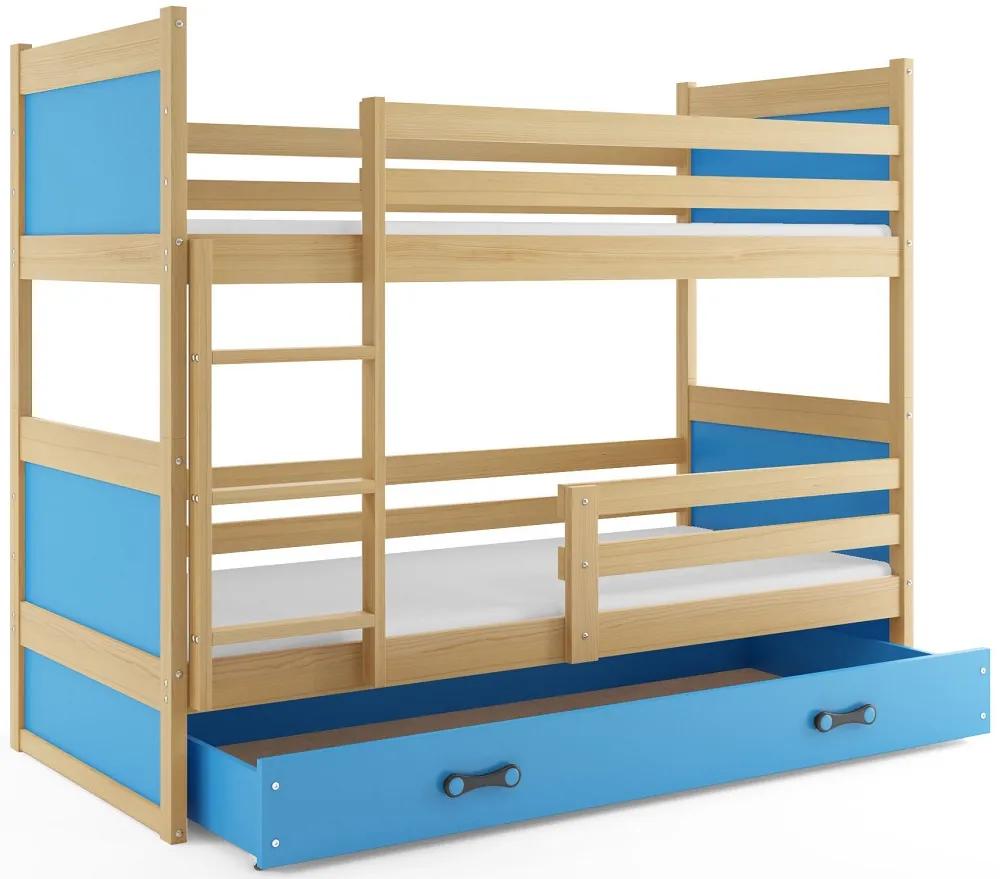 Poschodová posteľ RICO 2 - 190x80cm - Borovica - Modrý