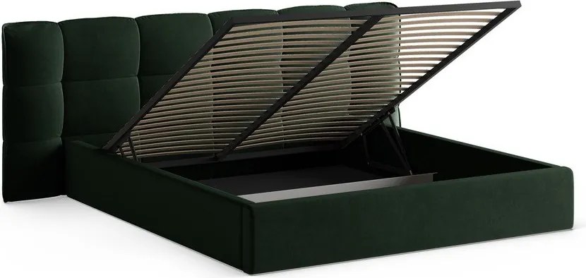 Tmavozelená čalúnená dvojlôžková posteľ s úložným priestorom s roštom 140x200 cm Eric – Micadoni