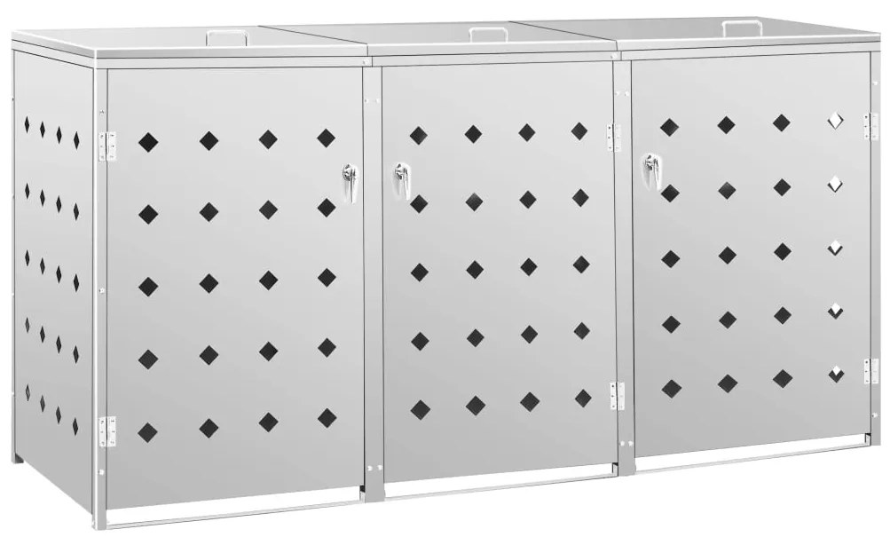 Prístrešok na trojitý odpadkový kôš nehrdzavejúca oceľ 240 l