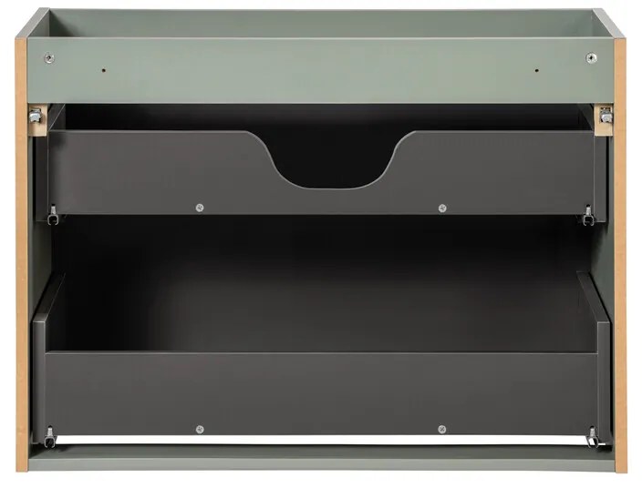 Kúpeľňová zostava Line Reed Green 80 cm so skrinkami a umývadlom zelená/dub evoke