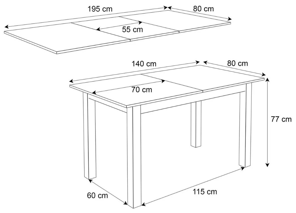 ROZKLADACÍ JEDÁLENSKÝ STÔL DANILO KAŠMÍR + ČIERNE NOHY 140 / 195 cm