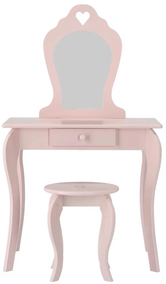 Ružový detský toaletný stolík s taburetkou