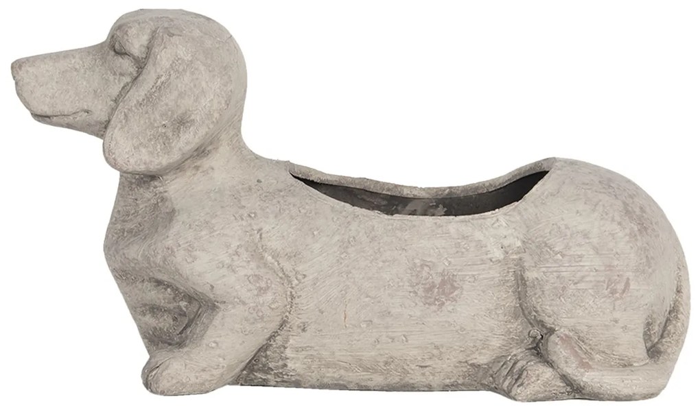 Šedý kvetináč pes Jazvečík menšie - 24 * 9 * 13 cm