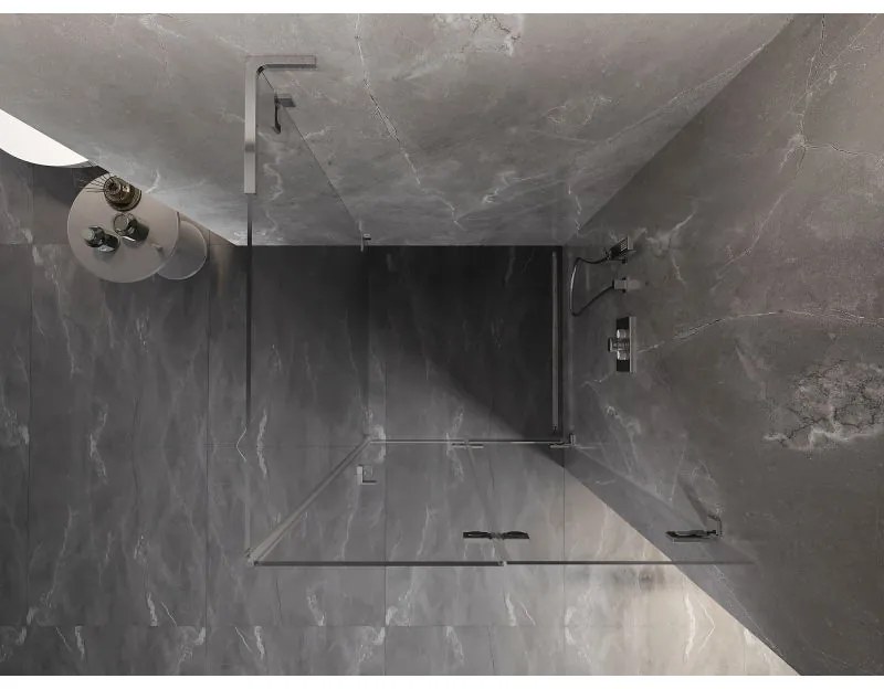 Mexen Lunar-F L, sklápací sprchový kút pravý 90 x 90 cm, 8mm číre sklo, chrómový profil, 836L-090-090-01-00-P