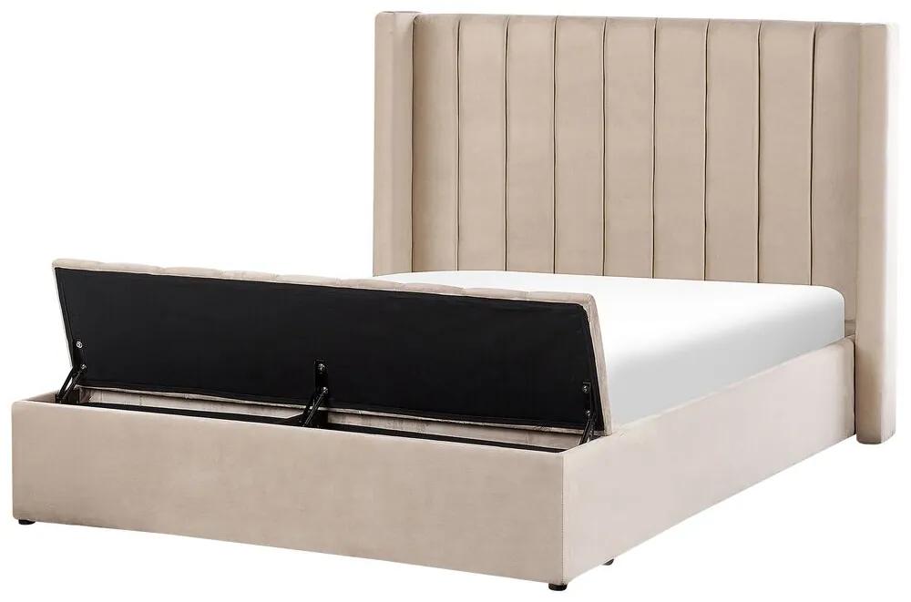 Zamatová posteľ s úložným priestorom 140 x 200 cm béžová NOYERS Beliani