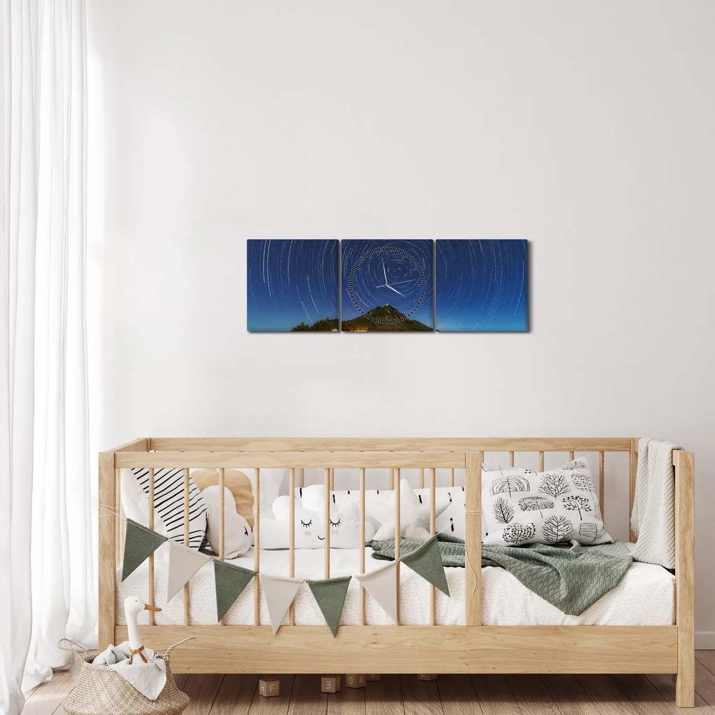 Obraz rotujúcich hviezd (s hodinami) (90x30 cm)