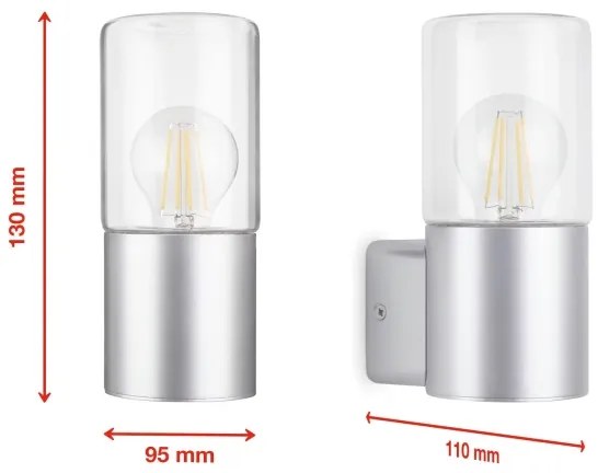 Briloner 320504TF - Vonkajšie nástenné svietidlo 1xE27/12W/230V IP44 strieborná