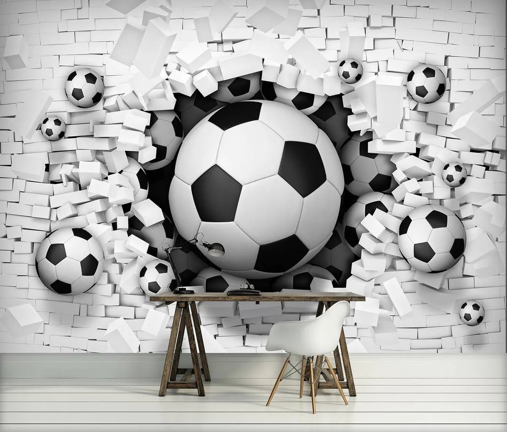 Fototapeta - 3D futbaly v brickwall (152,5x104 cm)