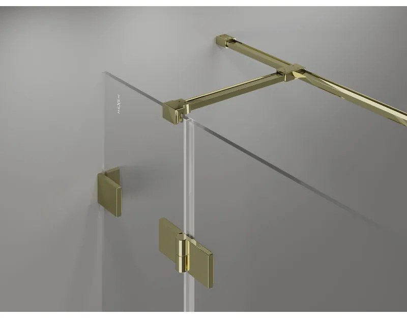 Mexen Lunar T, sklápací sprchový kút ľavý 135 x 70 cm, 8mm číre sklo, zlatý profil, 834T-135-070-50-00-L